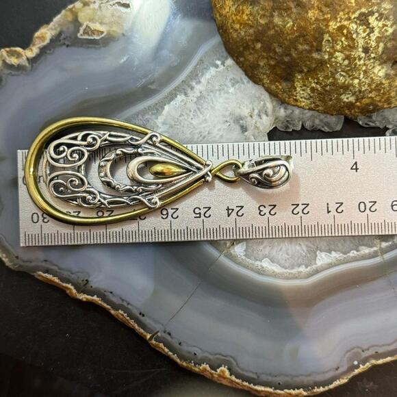 Carolyn Pollack Sterling & Brass Decorated Teardrop Enhancer Pendant For Women - Picture 10 of 10